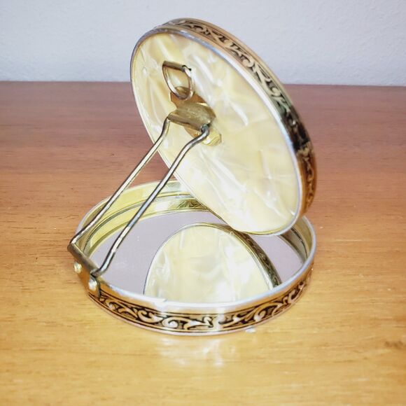 Antique Celluloid Compact Folding Mirror 1930s Vintage Japan Fancy Makeup Mirror - Picture 2 of 9